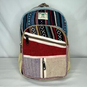 Handmade Himalayan Hemp Backpack With Multi-Color Patchwork Design Medium. Nepal